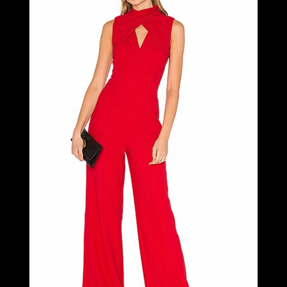 Trina Turk Red Sleeveless Wide-Leg Jumpsuit with Keyhole